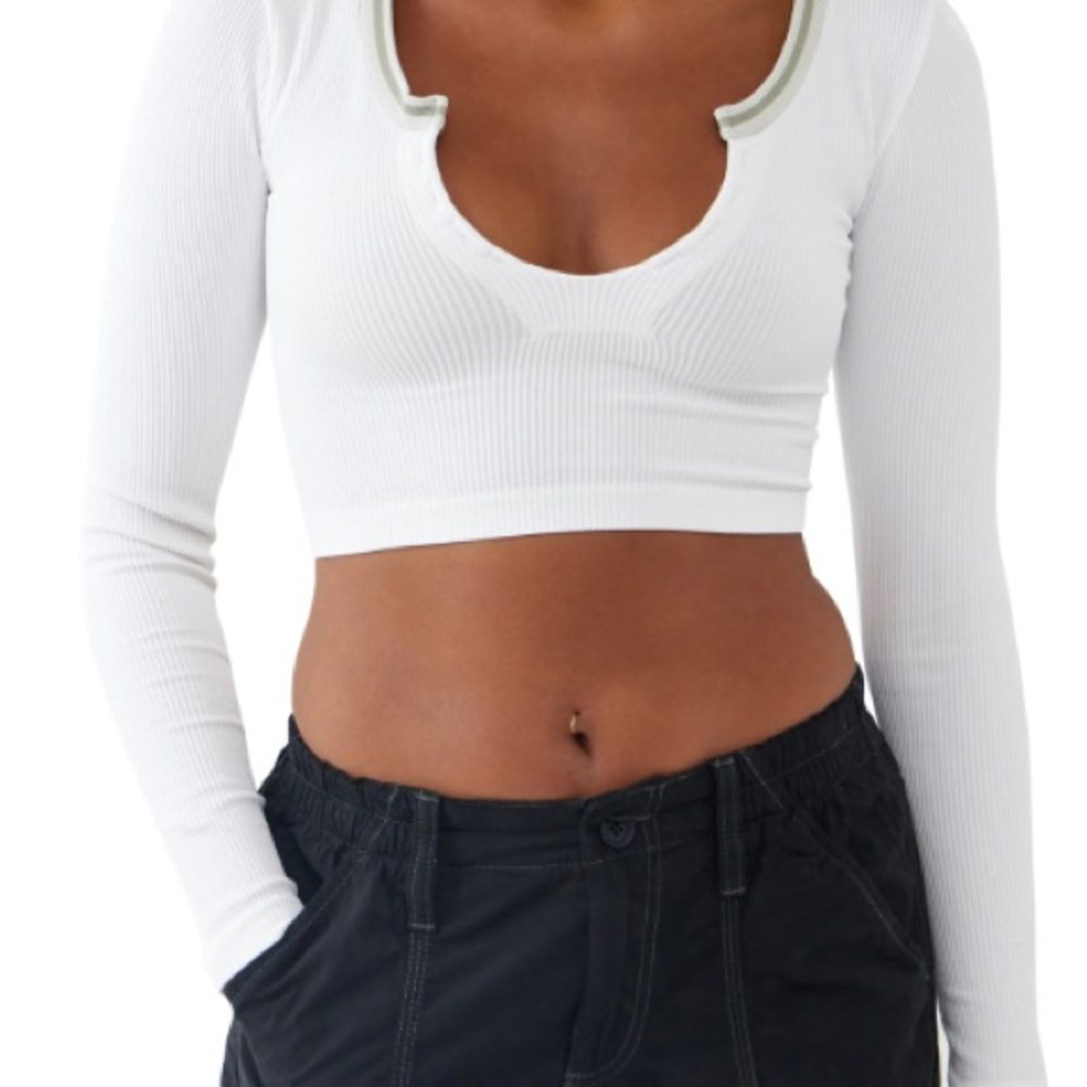White Ribbed Long Sleeve Top